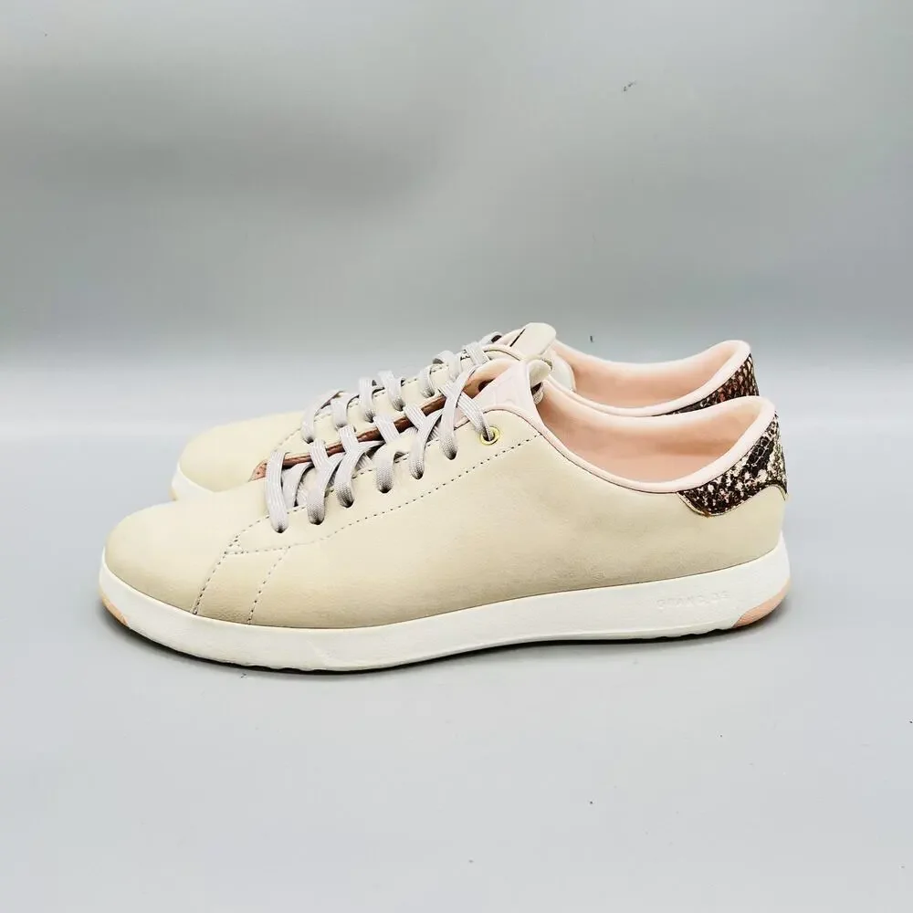 Cole Haan Shoes Womens 10 Beige Leather GrandPro Snake Print Sneakers Comfort